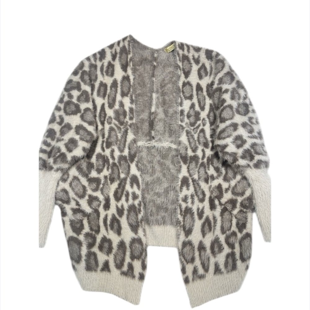 Vinizbena Leopard Print‎ Fuzzy Cardigan Open Front Women's  Size L/XL